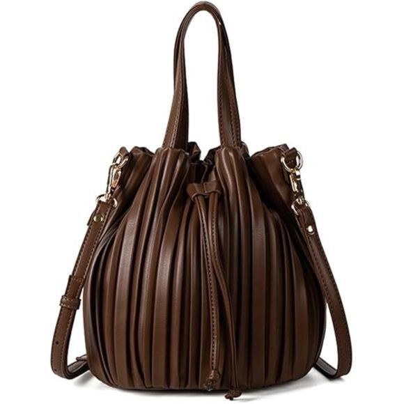 Mini Faux Leather Bucket Bags for Women Drawstring Crossbody Bucket Bag Purses - Picture 8 of 8